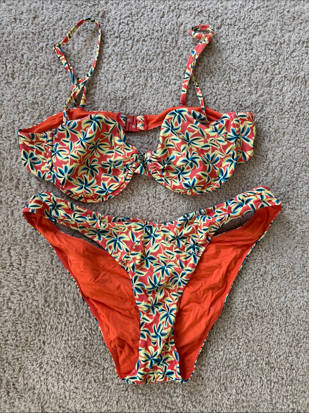 SOLID & STRIPED Orange Floral Underwire Bikini Set with matching sarong